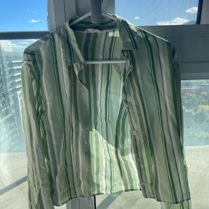 Djerf Avenue Sage and White Striped Top
